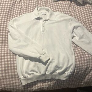 Aritzia (Tna) White Polo Collar Sweatshirt